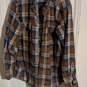 Faded Glory Brown and Blue Casual Button Down Shirt